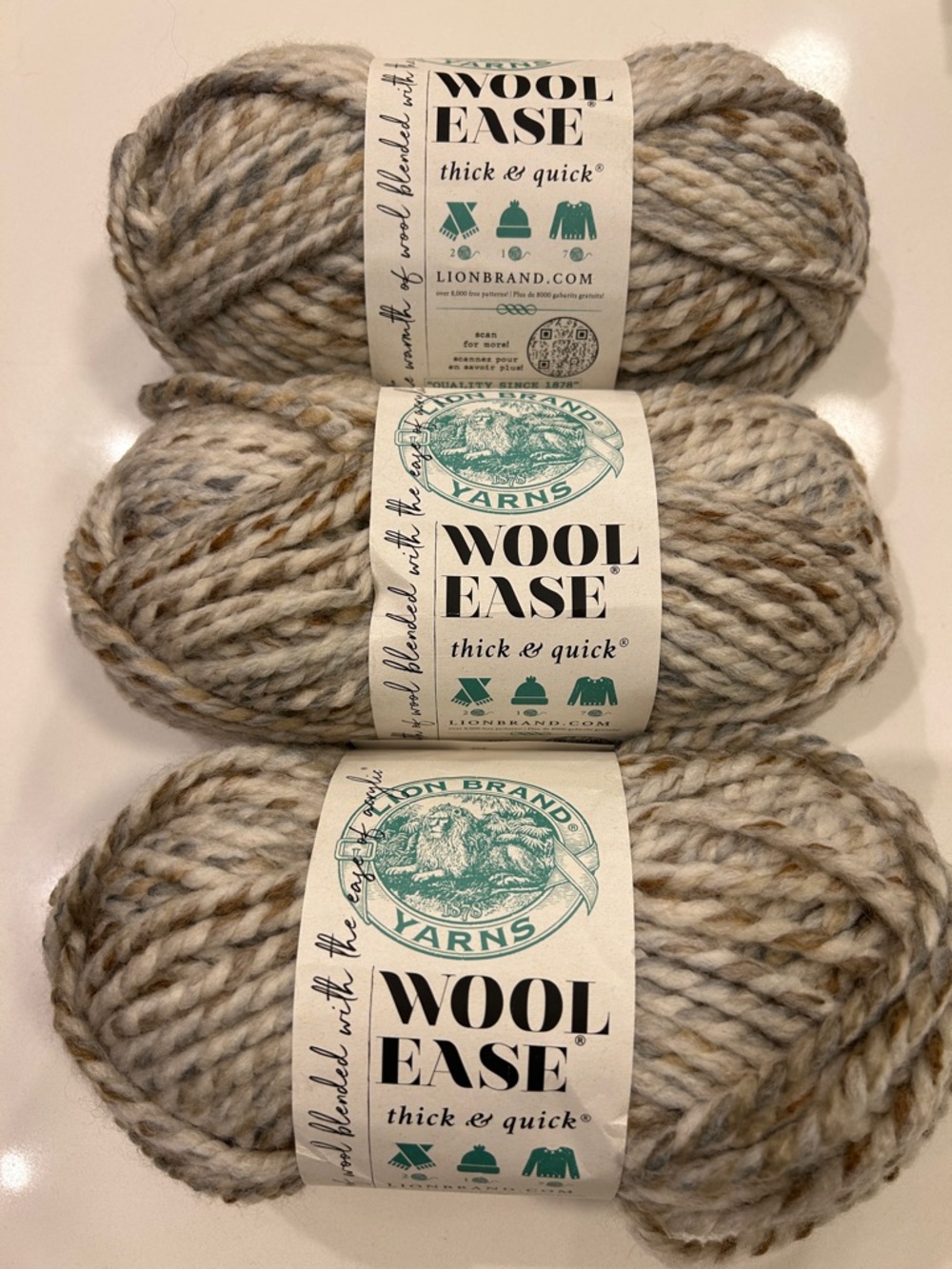 Lion Brand Wool Ease Thick & Quick Yarn-Fossil (3-Pack)